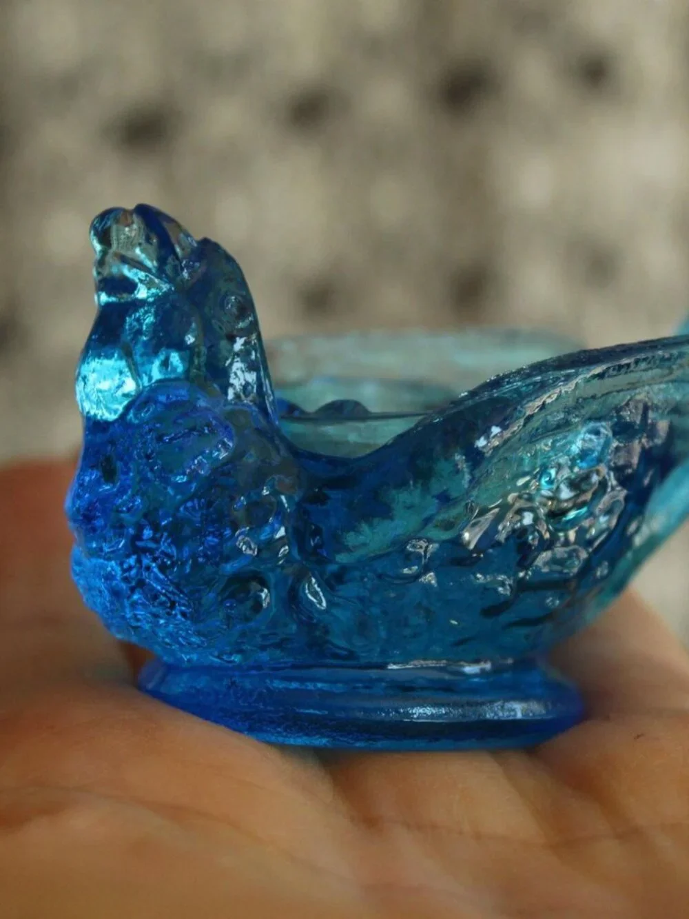 Vintage 1960s Salt Cellar, Kanawha Bermuda Blue Glass Bird with Berry